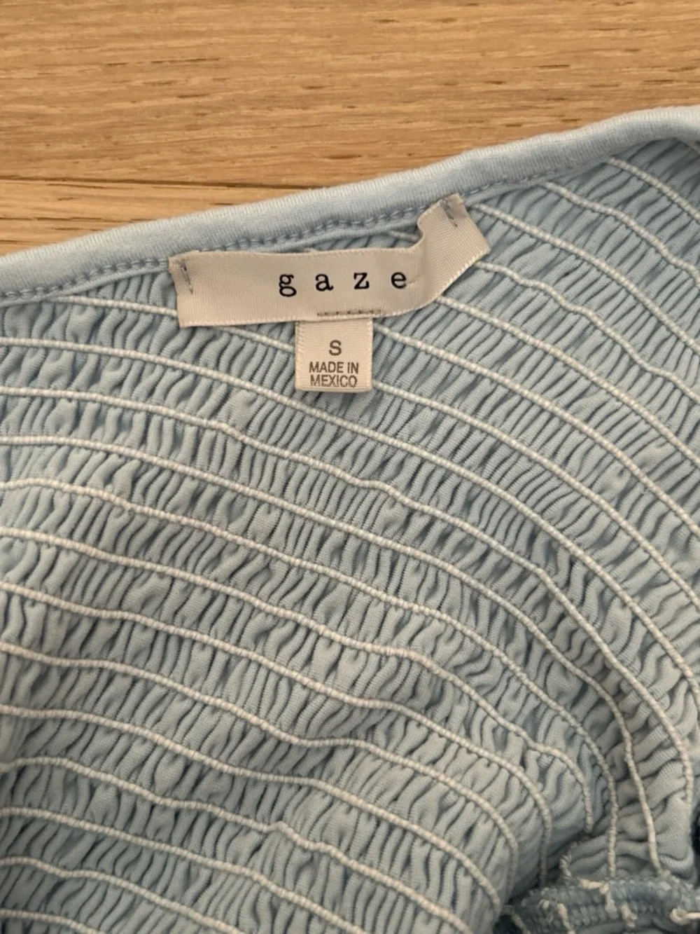 gaze Light Blue One-Shoulder Smocked Ruffle Tank